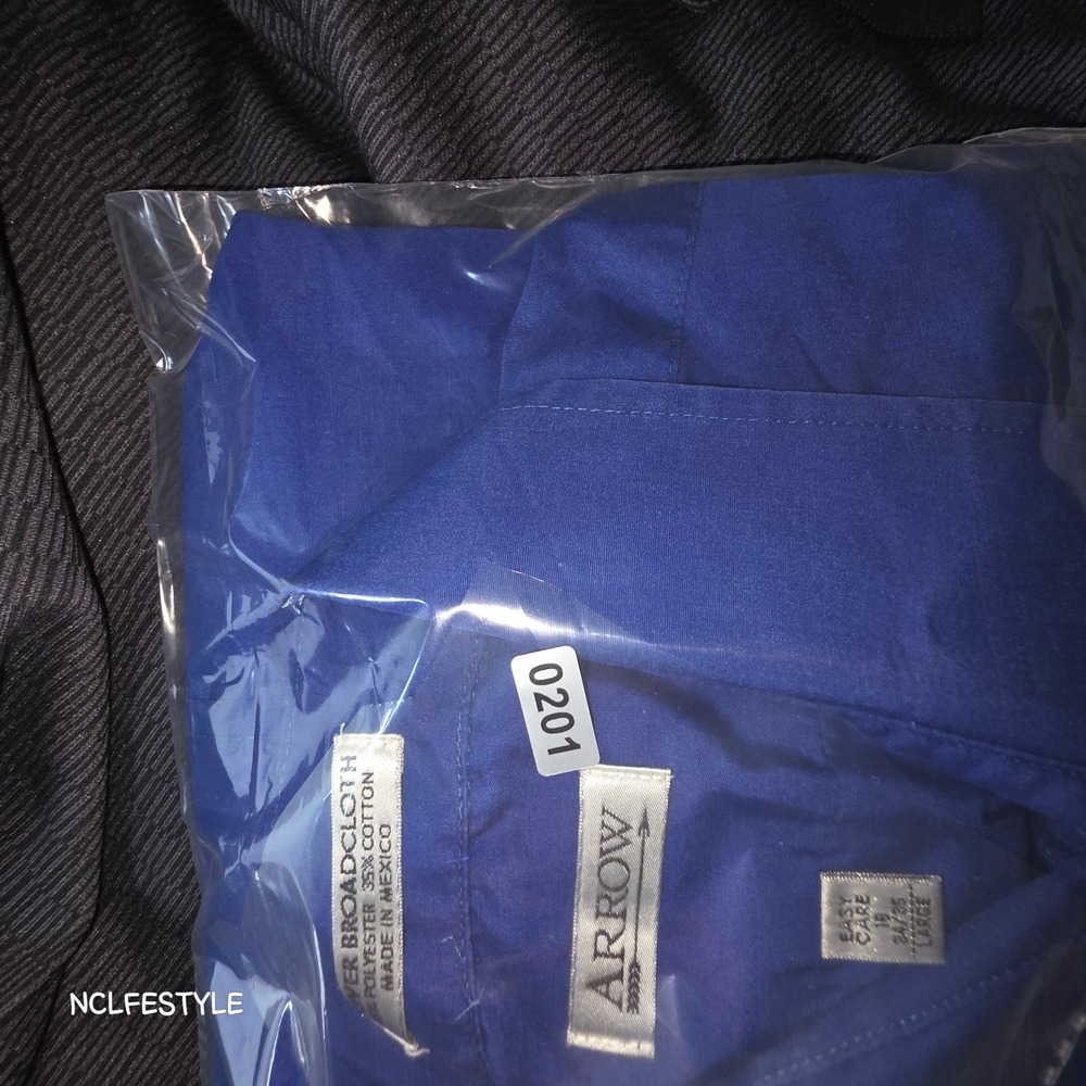 Arrow Mens Royal Blue Easy Care Dress Shirt Large 16 34/35 Super Broadcloth L/S - Picture 5 of 5